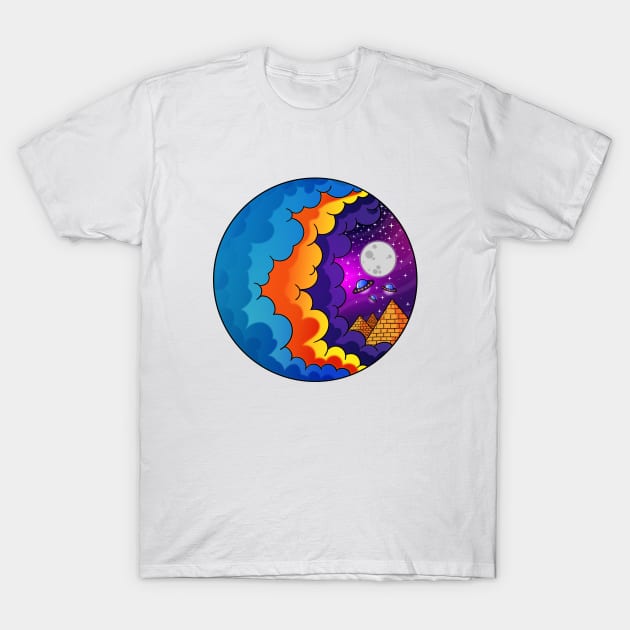 Mystical UFO Sighting - Egypt Cartoon Illustration T-Shirt by Juka